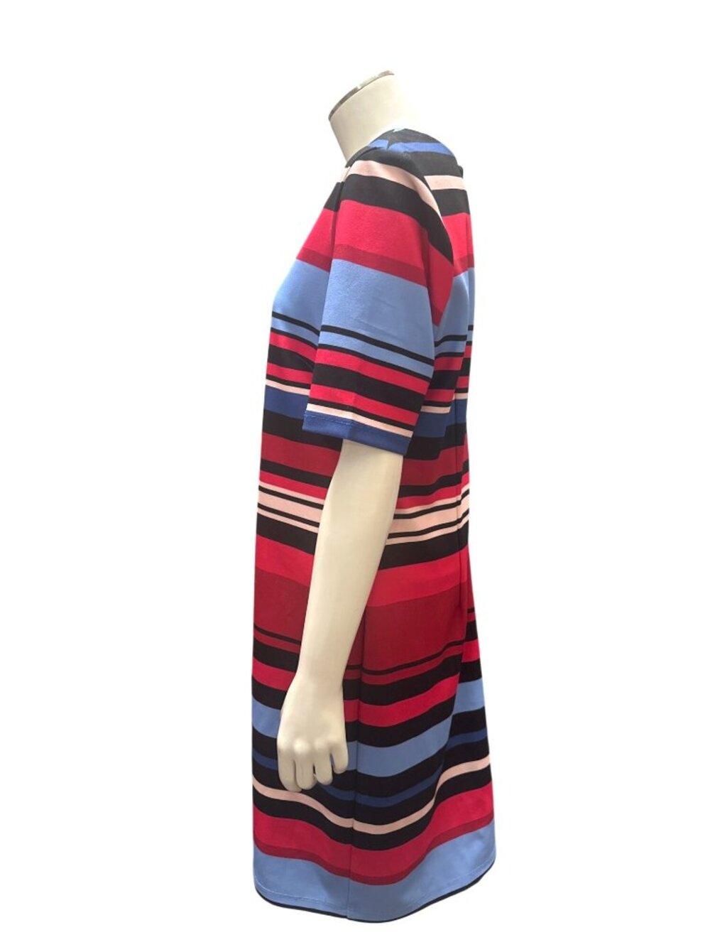 Leslie Fay Size 10 Multicolor Stripe Short Sleeve Shift Dress Mid Length Stretch - Picture 3 of 9